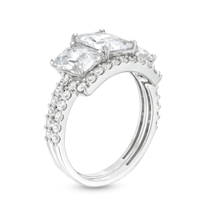 Main Image 3 of Sterling Silver CZ Tri-Baguette Cut Bridal Ring Set - Size 7