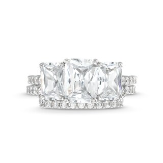 Sterling Silver CZ Tri-Baguette Cut Bridal Ring Set - Size 7