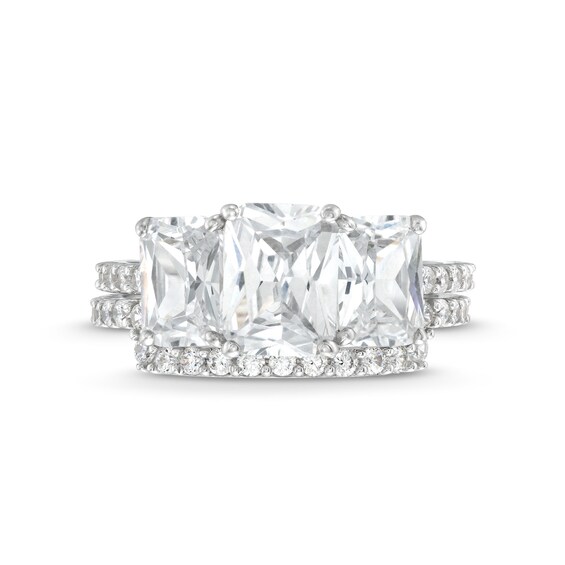 Sterling Silver CZ Tri-Baguette Cut Bridal Ring Set - Size 7