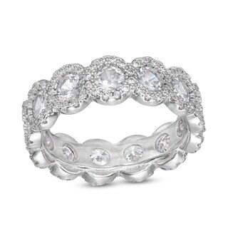 Cubic Zirconia Round Halo Ring in Solid Sterling Silver - Size 7