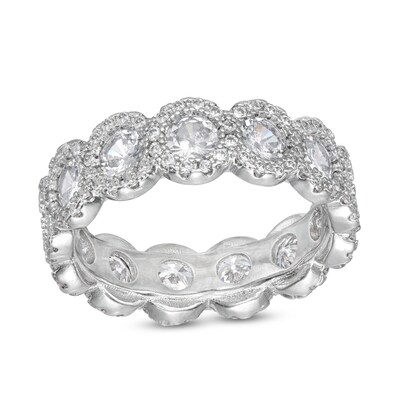 Cubic Zirconia Round Halo Ring in Solid Sterling Silver - Size 7