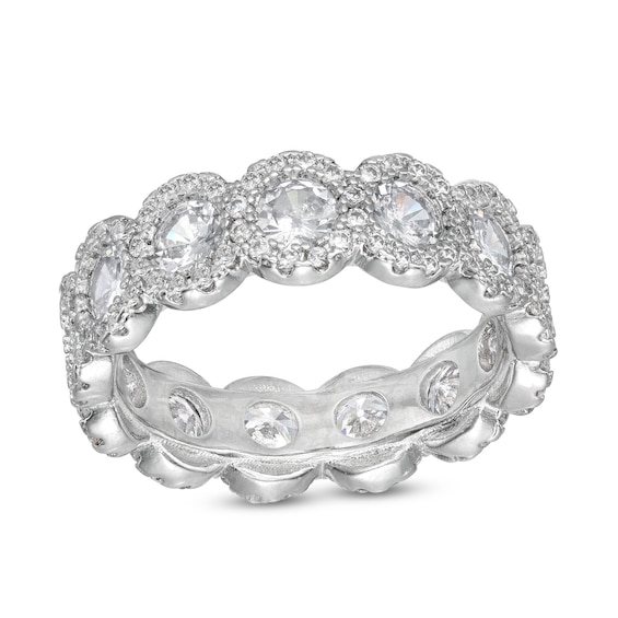 Cubic Zirconia Round Halo Ring in Solid Sterling Silver - Size 7