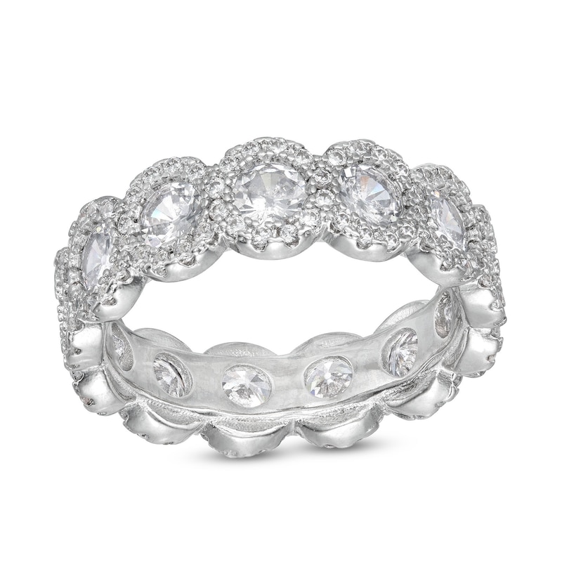 Cubic Zirconia Round Halo Ring in Solid Sterling Silver - Size 7