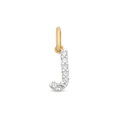 Cubic Zirconia Small Pavé J Initial Necklace Charm in 10K Gold