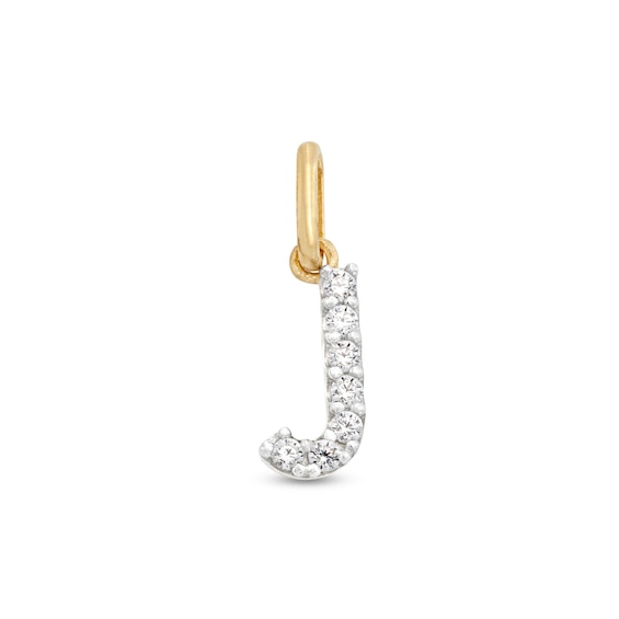 Cubic Zirconia Small Pavé J Initial Necklace Charm in 10K Gold