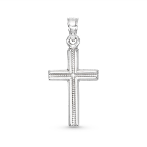 Small Milgrain Cross Necklace Charm in Sterling Silver