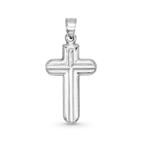 Defined Round Edge Cross Necklace Charm in Sterling Silver
