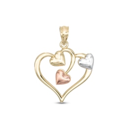 Multi-Baby Hearts Tri-Tone Necklace Charm in 10K Gold