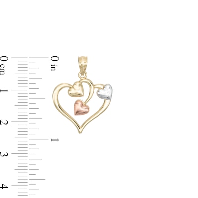 Multi-Baby Hearts Tri-Tone Necklace Charm in 10K Gold