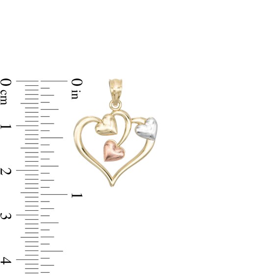 Multi-Baby Hearts Tri-Tone Necklace Charm in 10K Gold
