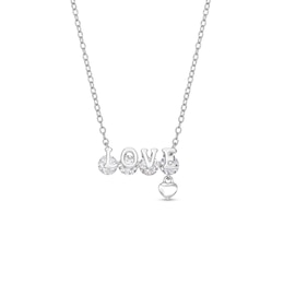 Cubic Zirconia Four Stone Love Small Dangle Heart Pendant Necklace in Sterling Silver - 18&quot;