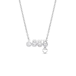 Sterling Silver CZ Four Stone Love Small Dangle Heart Pendant - 18"