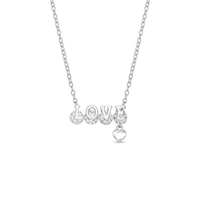 Sterling Silver CZ Four Stone Love Small Dangle Heart Pendant - 18"