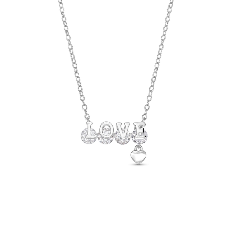 Cubic Zirconia Four Stone Love Small Dangle Heart Pendant Necklace in Sterling Silver - 18"