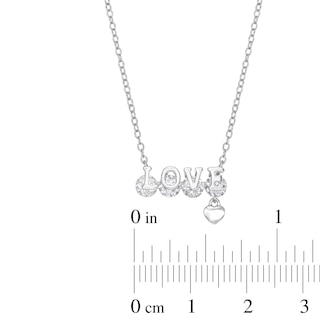 Sterling Silver CZ Four Stone Love Small Dangle Heart Pendant - 18"