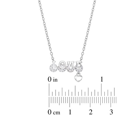 Sterling Silver CZ Four Stone Love Small Dangle Heart Pendant - 18"