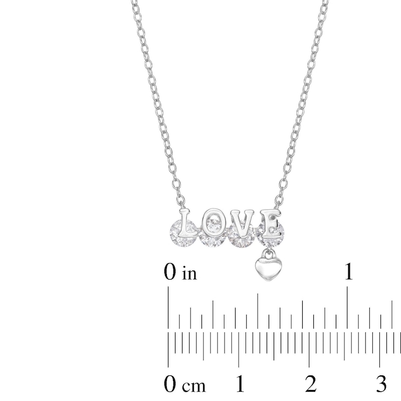 Cubic Zirconia Four Stone Love Small Dangle Heart Pendant Necklace in Sterling Silver - 18"