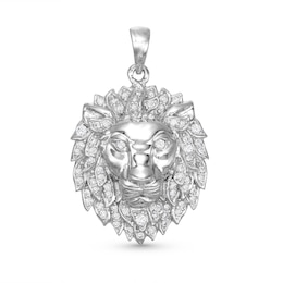 Cubic Zirconia Small Detail Lion Head Necklace Charm in Sterling Silver