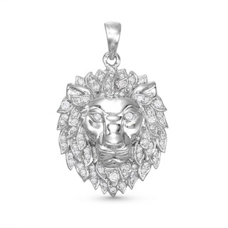 Cubic Zirconia Small Detail Lion Head Necklace Charm in Sterling Silver
