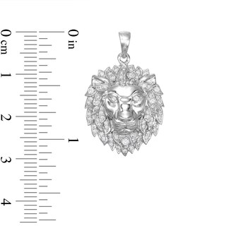 Cubic Zirconia Small Detail Lion Head Necklace Charm in Sterling Silver