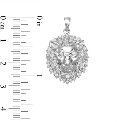 Cubic Zirconia Small Detail Lion Head Necklace Charm in Sterling Silver