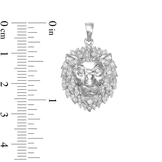 Cubic Zirconia Small Detail Lion Head Necklace Charm in Sterling Silver