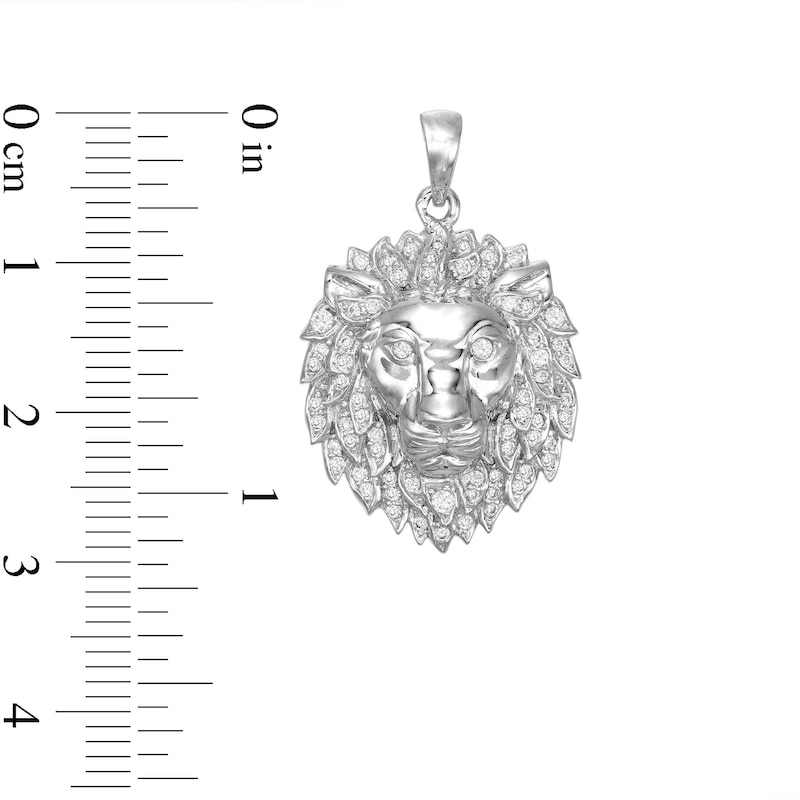 Main Image 2 of Cubic Zirconia Small Detail Lion Head Necklace Charm in Sterling Silver