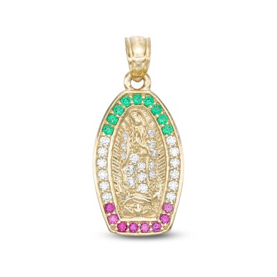 10K Gold CZ Our Lady of Guadalupe Necklace Charm