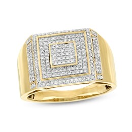 1/2 CT. T.W. Diamond Square Ring in Sterling Silver with 14K Gold Plate - Size 8