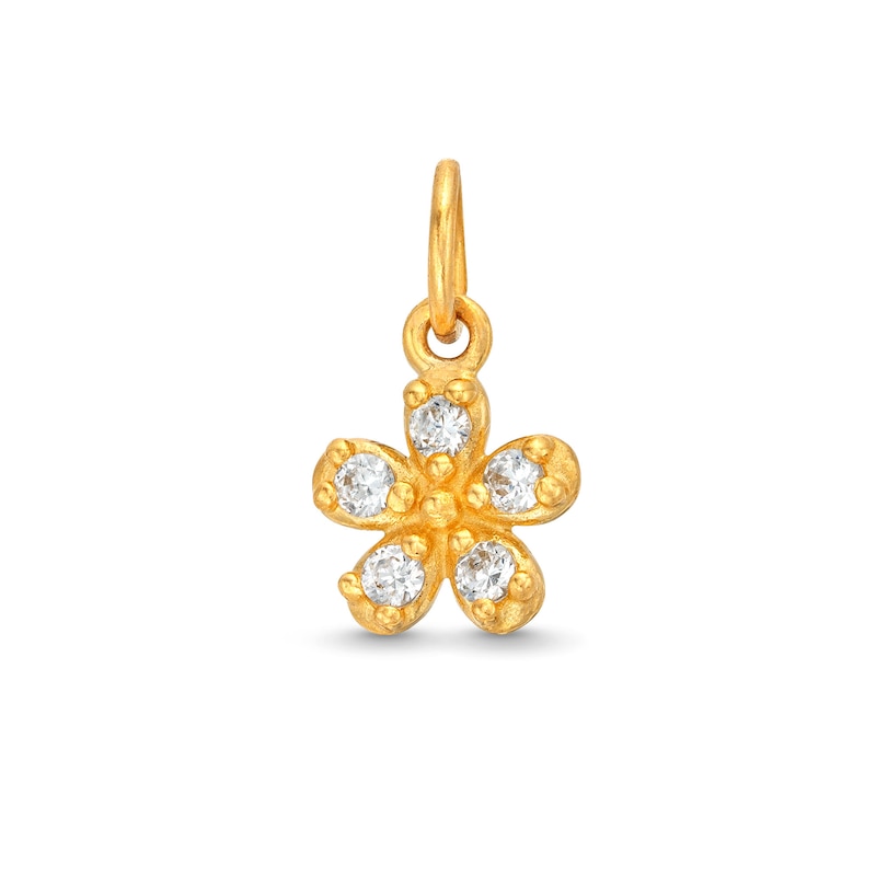 Cubic Zirconia Flower Bracelet Charm in 14K Semi-Solid Gold