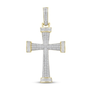 1/4 CT. T.W. Diamond Pavé Bold Cross Necklace Charm in Sterling Silver with 14K Gold Plate