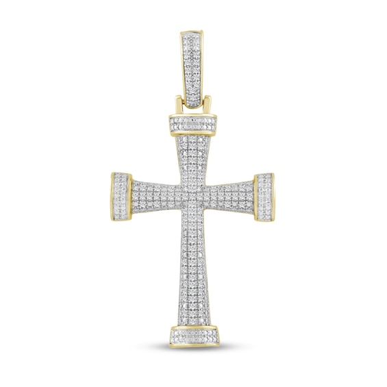 1/4 CT. T.W. Diamond Pavé Bold Cross Necklace Charm in Sterling Silver with 14K Gold Plate