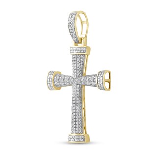 1/4 CT. T.W. Diamond Pavé Bold Cross Necklace Charm in Sterling Silver with 14K Gold Plate