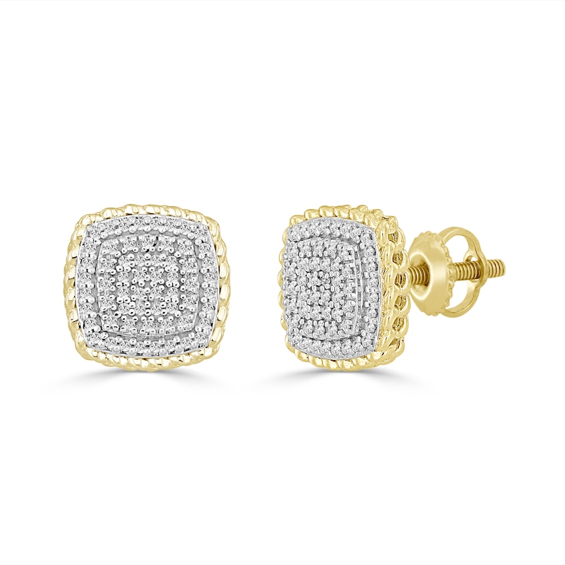 1/4 CT. T.W. Diamond Rope Edge Stud Earrings in Sterling Silver with 14K Gold Plate