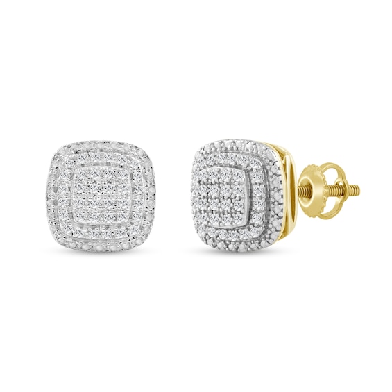 1/6 CT. T.W. Diamond Double Halo Stud Earrings in Sterling Silver with 14K Gold Plate