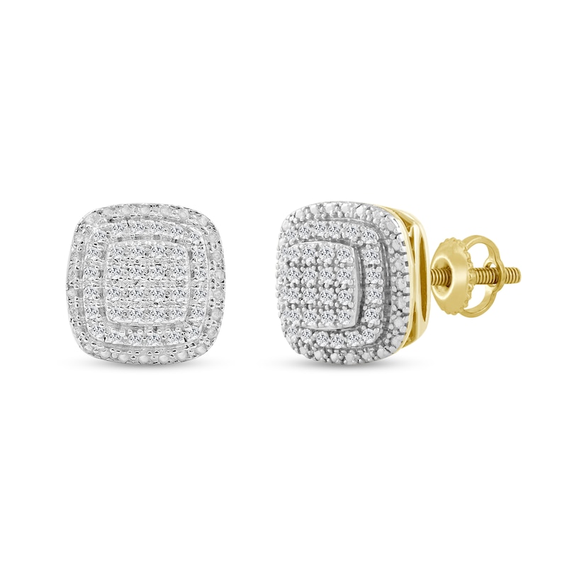 1/6 CT. T.W. Diamond Double Halo Stud Earrings in Sterling Silver with 14K Gold Plate