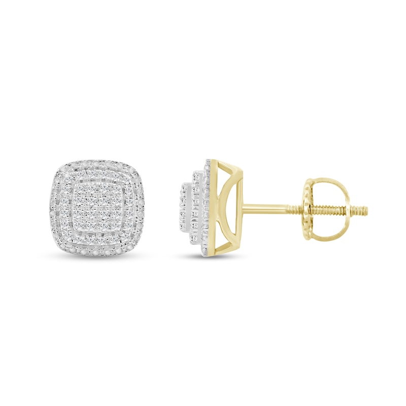 1/6 CT. T.W. Diamond Double Halo Stud Earrings in Sterling Silver with 14K Gold Plate