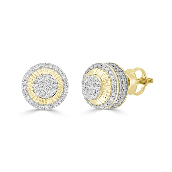 1/6 CT. T.W. Diamond Raised Round Stud Earrings in Sterling Silver with 14K Gold Plate