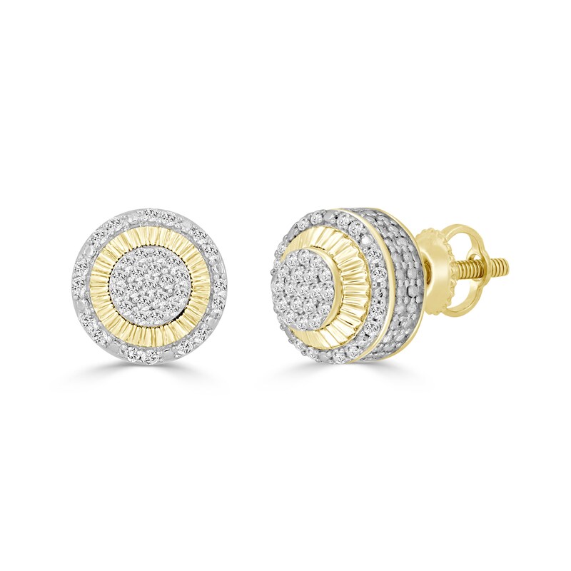 1/6 CT. T.W. Diamond Raised Round Stud Earrings in Sterling Silver with 14K Gold Plate