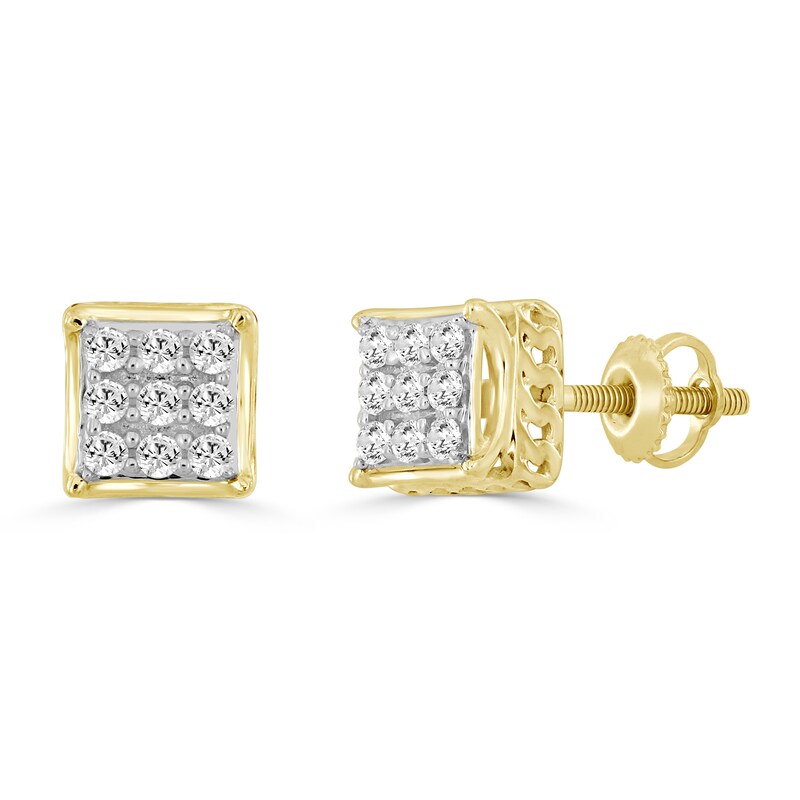 Men's 1/10 CT. T.W. Concave Square Multi-Diamond Stud Earrings in