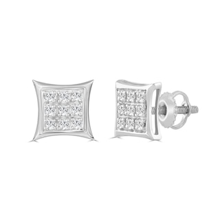 1/20 CT. T.W. Diamond Concave Square Earrings in Sterling Silver