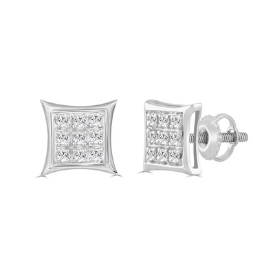 1/20 CT. T.W. Diamond Concave Square Earrings in Sterling Silver