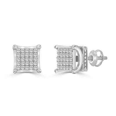 1/6 CT. T.W. Diamond Square Crown Stud Earrings in Sterling Silver