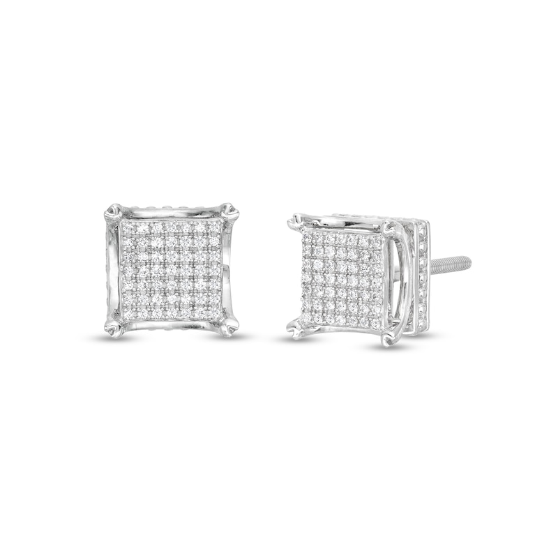 1/6 CT. T.W. Diamond Square Crown Stud Earrings in Sterling Silver | Banter
