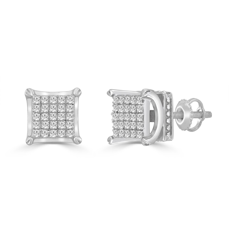 1/6 CT. T.W. Diamond Square Crown Stud Earrings in Sterling Silver | Banter