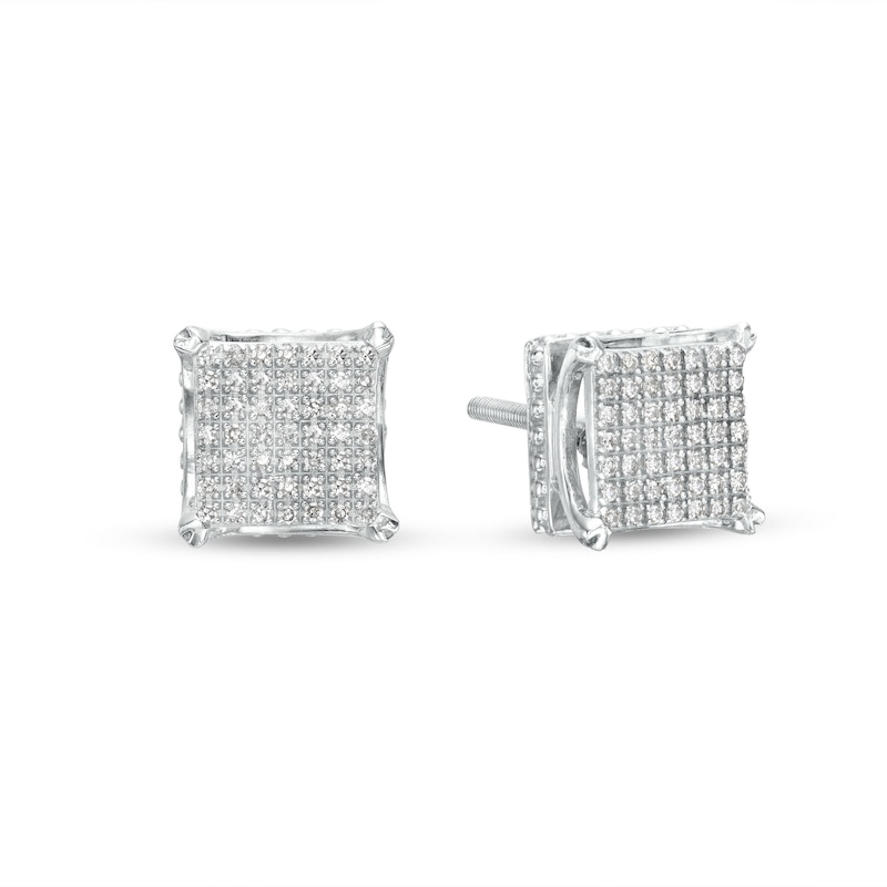 1/4 CT. T.W. Diamond Square Earrings in Sterling Silver | Banter