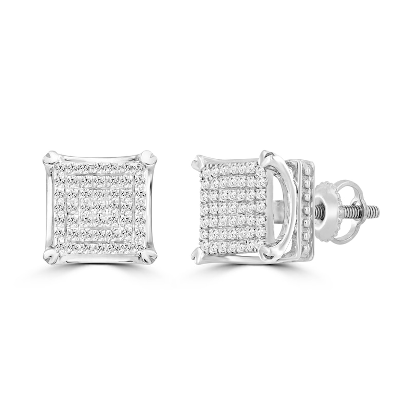 1/4 CT. T.W. Diamond Square Earrings in Sterling Silver | Banter