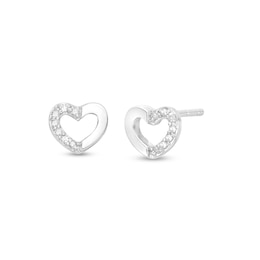 Solid Sterling Silver 1/20 CT. T.W. Diamond Heart Outline Studs