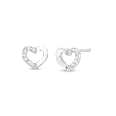 Solid Sterling Silver 1/20 CT. T.W. Diamond Heart Outline Studs