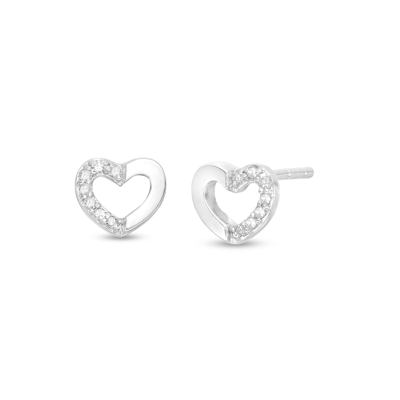 Solid Sterling Silver 1/20 CT. T.W. Diamond Heart Outline Studs
